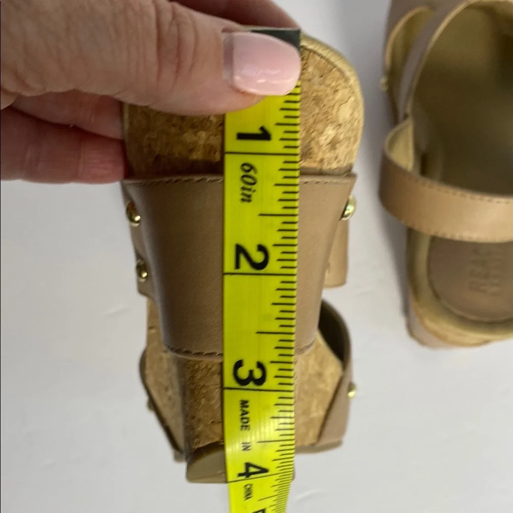 Tan Kenneth Cole Leather Wedge Sandals with Slingback NWOB